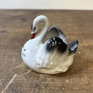 Vtg Ceramic Swan Salt Cellar Toothpick Holder Germany Black White Los Angeles CA